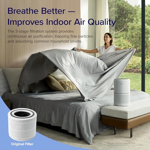 LEVOIT Air Purifier for Home Allergies Pets Hair in Bedroom, Covers Up to 1095 ft² by 45W High Torque Motor, 3-in-1 Filter with HEPA sleep mode, Remove Dust Smoke Pollutants Odor, Core300-P, White - 46