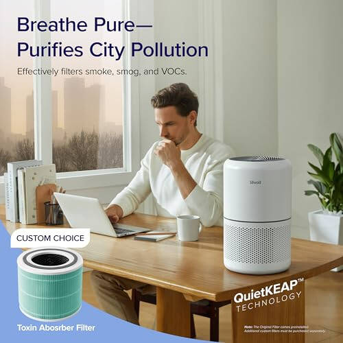 LEVOIT Air Purifier for Home Allergies Pets Hair in Bedroom, Covers Up to 1095 ft² by 45W High Torque Motor, 3-in-1 Filter with HEPA sleep mode, Remove Dust Smoke Pollutants Odor, Core300-P, White - 40