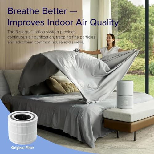 LEVOIT Air Purifier for Home Allergies Pets Hair in Bedroom, Covers Up to 1095 ft² by 45W High Torque Motor, 3-in-1 Filter with HEPA sleep mode, Remove Dust Smoke Pollutants Odor, Core300-P, White - 30