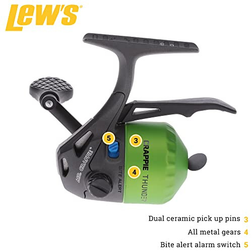 Lew's Crappie Thunder Underspin Fishing Reel, 4.3:1 Gear Ratio, Right or Left-Hand Retrieve, Crappie Thunder Green - 3