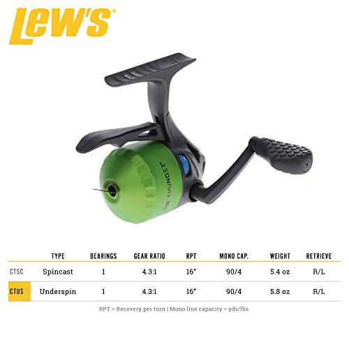 Lew's Crappie Thunder Underspin Fishing Reel, 4.3:1 Gear Ratio, Right or Left-Hand Retrieve, Crappie Thunder Green - 5