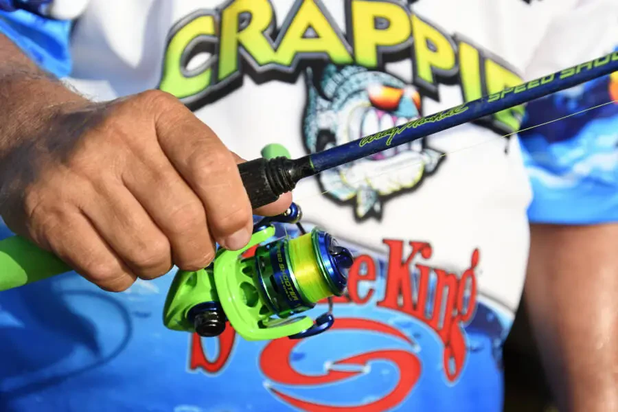 Lew's Wally Marshall Speed Shooter Spinning Fishing Reel, Size 75 Reel, Green/Blue - 7