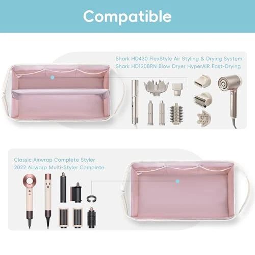 Lexeeco Dy Son Air Wrap Sayohat Sumkasi Soch Asboblari Sayohat Sumkasi Shark Flexstyle Tashiydigan Sumkasi Portativ Shark Soch Quritgich Revlon Tekis Bu'g'u Temir Tashkilotchisi (Bej) - 5