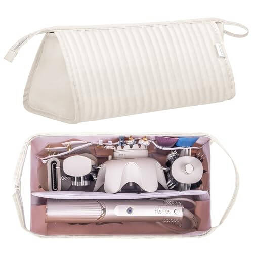 Lexeeco Dy son Air wrap Travel Case Hair Tools Travel Bag for Shark Flexstyle Carrying Case Portable Shark Hair Dryer Revlon Flat Curling Iron Organizer (Beige) - 2