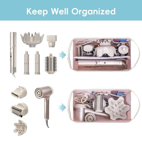 Lexeeco Dy son Air wrap Travel Case Hair Tools Travel Bag for Shark Flexstyle Carrying Case Portable Shark Hair Dryer Revlon Flat Curling Iron Organizer (Beige) - 3
