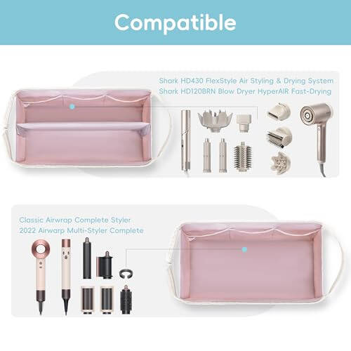 Lexeeco Dy son Air wrap Travel Case Hair Tools Travel Bag for Shark Flexstyle Carrying Case Portable Shark Hair Dryer Revlon Flat Curling Iron Organizer (Beige) - 5