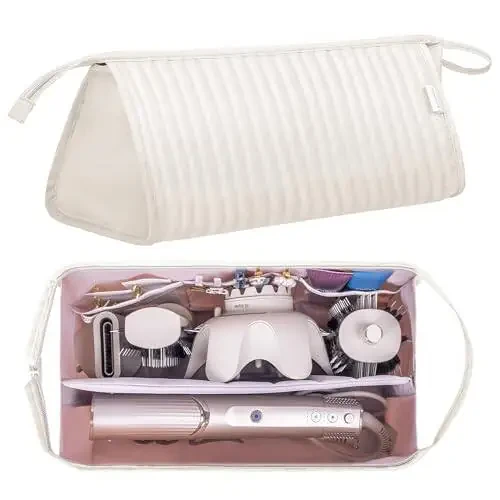 Lexeeco Dy Son Air Wrap Travel Case Hair Tools Travel Bag for Shark Flexstyle Carrying Case Portable Shark Hair Dryer Revlon Flat Curling Iron Organizer (Beige) - 2