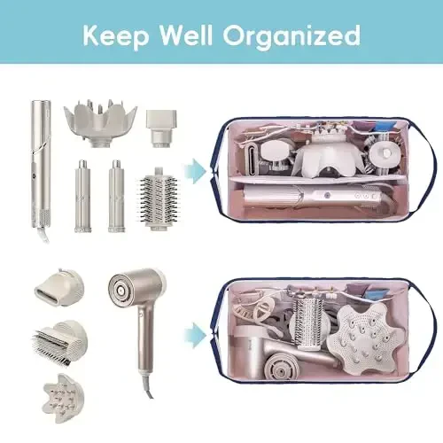 Lexeeco Dy son Air wrap Travel Case Shark Flexstyle tashish uchun sumka uchun soch turmagi asboblari Shark soch quritgich Revlon dazmol jingalak temir organizatori (ko'k) - 5