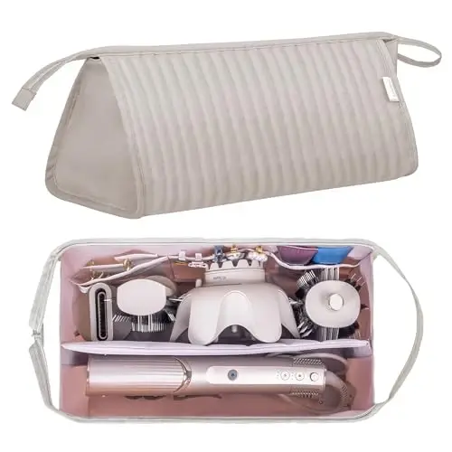 Lexeeco Dy son Air wrap Travel Case Hair Tools Travel Bag for Shark Flexstyle Carrying Case Portable Shark Hair Dryer Revlon Flat Curling Iron Organizer (Camel) - 2