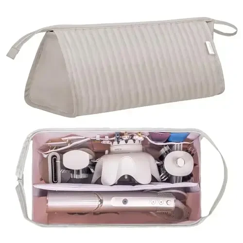Lexeeco Dy son Air wrap Travel Case Hair Tools Travel Bag for Shark Flexstyle Carrying Case Portable Shark Hair Dryer Revlon Flat Curling Iron Organizer (Camel) - 2