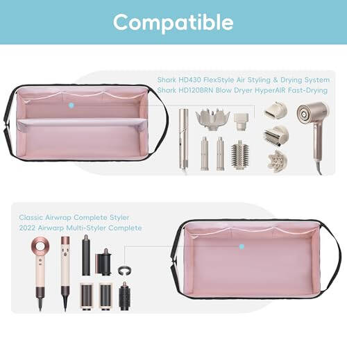 Lexeeco Dy son Air wrap Travel Case Hair Tools Travel Bag for Shark Flexstyle Carrying Case Portable Shark Hair Dryer Revlon Flat Curling Iron Organizer(Black) - 3