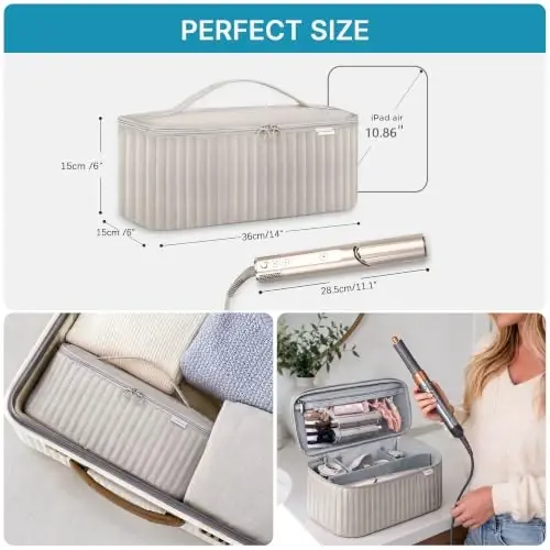 Lexeeco Travel Carrying Case for Hair Dryer Shark Flexstyle Dyson Airwrap Brush Hair Accessories Tools Storage Bag for Revlon Hairdryer Styler Organizer (Camel) 