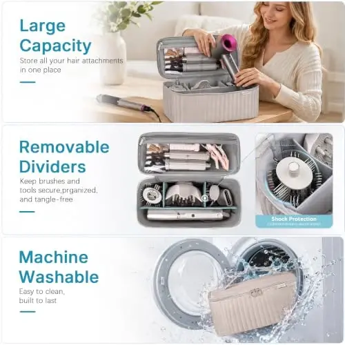 Lexeeco Seyahat Taşıma Çantası Saç Kurutma Makinesi Shark Flexstyle Dyson Airwrap Fırça Saç Aksesuarları Aletleri Revlon Saç Kurutma Makinesi Şekillendirici Düzenleyici için Saklama Çantası (Deve Tüyü) - LEXEECO (1)