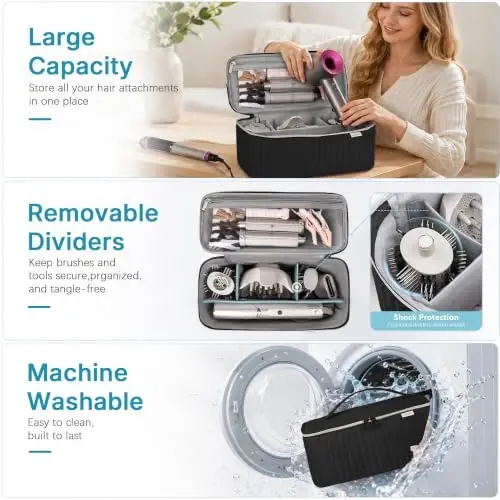 Lexeeco Seyahat Taşıma Çantası Saç Kurutma Makinesi Shark Flexstyle Dyson Airwrap Fırça Saç Aksesuarları Aletleri Saklama Çantası Revlon Saç Kurutma Makinesi Şekillendirici Organizer için (Siyah) - LEXEECO (1)