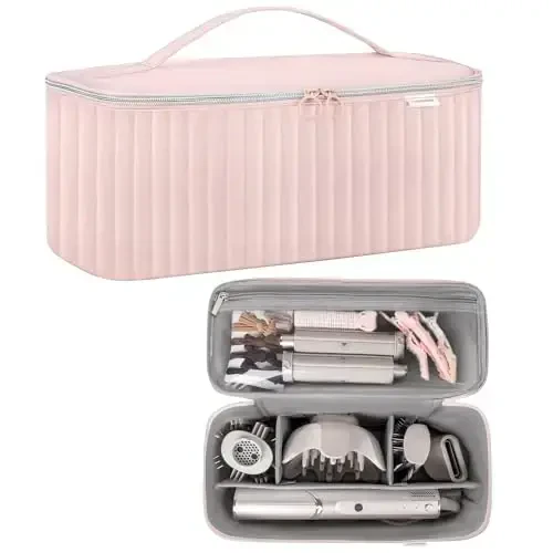 Lexeeco Travel Carrying Case for Hair Dryer Shark Flexstyle Dyson Airwrap Brush Hair Accessories Tools Storage Bag for Revlon Hairdryer Styler Organizer (Pink) - 2