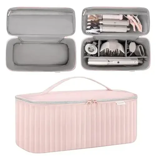 Lexeeco Travel Carrying Case for Hair Dryer Shark Flexstyle Dyson Airwrap Brush Hair Accessories Tools Storage Bag for Revlon Hairdryer Styler Organizer (Pink) - 3