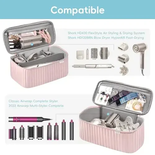 Lexeeco Travel Soch Quritgich Sumkasi Shark Flexstyle Dyson Airwrap Cho'tkasi Soch Aksessuarlari Revlon Soch Quritgich Styler Organizatori uchun Asboblar Saqlash Sumkasi (Pushti) - 4