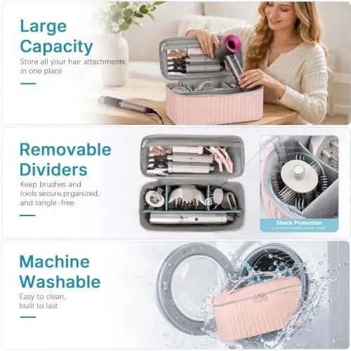 Lexeeco Travel Soch Quritgich Sumkasi Shark Flexstyle Dyson Airwrap Cho'tkasi Soch Aksessuarlari Revlon Soch Quritgich Styler Organizatori uchun Asboblar Saqlash Sumkasi (Pushti) - LEXEECO (1)