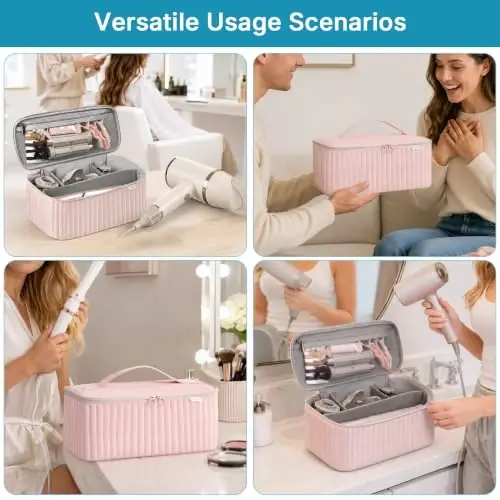 Lexeeco Travel Soch Quritgich Sumkasi Shark Flexstyle Dyson Airwrap Cho'tkasi Soch Aksessuarlari Revlon Soch Quritgich Styler Organizatori uchun Asboblar Saqlash Sumkasi (Pushti) - 4