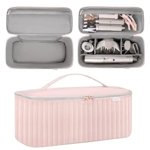 Lexeeco Travel Soch Quritgich Sumkasi Shark Flexstyle Dyson Airwrap Cho'tkasi Soch Aksessuarlari Revlon Soch Quritgich Styler Organizatori uchun Asboblar Saqlash Sumkasi (Pushti) - 3