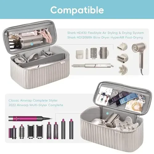 Lexeeco Travel Soch Quritgich uchun sumkasi Shark Flexstyle Dyson Airwrap Brush Soch Aksessuarlari Revlon Soch Quritgich Styler Organizer uchun Asboblar Saqlash sumkasi (Camel) - 4