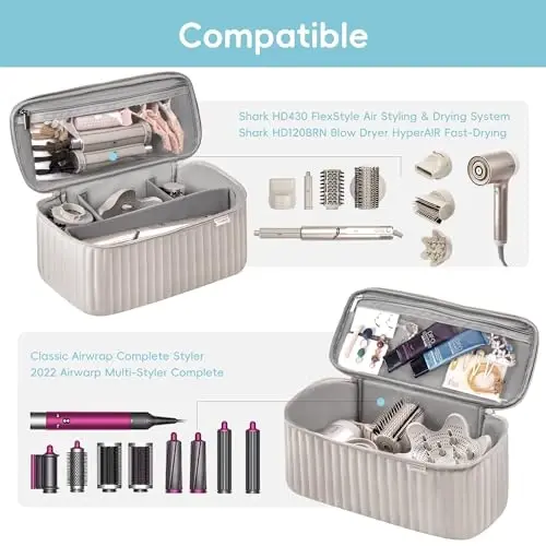 Lexeeco Travel Soch Quritgich uchun sumkasi Shark Flexstyle Dyson Airwrap Brush Soch Aksessuarlari Revlon Soch Quritgich Styler Organizer uchun Asboblar Saqlash sumkasi (Camel) - 4