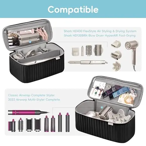 Lexeeco Travel Soch quritgich uchun sumkasi Shark Flexstyle Dyson Airwrap cho'tkasi Soch aksessuarlari Revlon Soch quritgich Styler Organizer uchun asboblar saqlash sumkasi (Qora) - 4