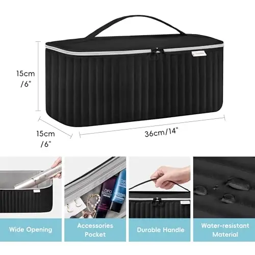 Lexeeco Travel Soch quritgich uchun sumkasi Shark Flexstyle Dyson Airwrap cho'tkasi Soch aksessuarlari Revlon Soch quritgich Styler Organizer uchun asboblar saqlash sumkasi (Qora) - 5