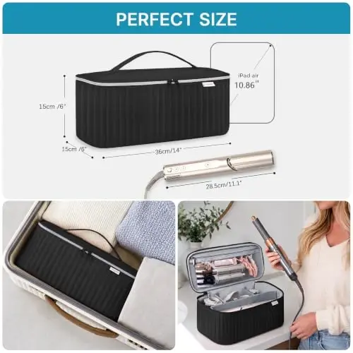 Lexeeco Travel Soch quritgich uchun sumkasi Shark Flexstyle Dyson Airwrap cho'tkasi Soch aksessuarlari Revlon Soch quritgich Styler Organizer uchun asboblar saqlash sumkasi (Qora) - LEXEECO
