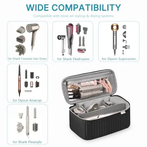 Lexeeco Travel Soch quritgich uchun sumkasi Shark Flexstyle Dyson Airwrap cho'tkasi Soch aksessuarlari Revlon Soch quritgich Styler Organizer uchun asboblar saqlash sumkasi (Qora) - 3