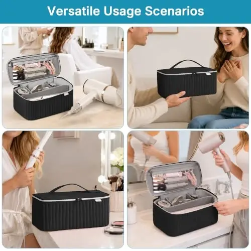 Lexeeco Travel Soch quritgich uchun sumkasi Shark Flexstyle Dyson Airwrap cho'tkasi Soch aksessuarlari Revlon Soch quritgich Styler Organizer uchun asboblar saqlash sumkasi (Qora) - 4