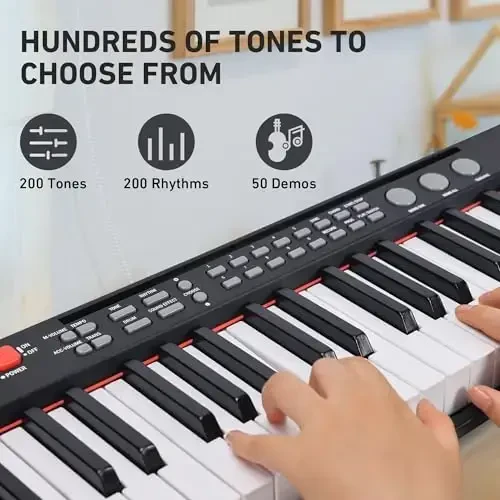 Lexington 61 Key Keyboard Piano, Boshlovchilar kattalar uchun to'liq elektron pianino klaviaturasi to'plami, yoritilgan tugmachalari, o'qitish rejimlari, stend, g'ilof, mikrofon bilan portativ musiqa klaviaturasi (61 tugmali qora) - 3