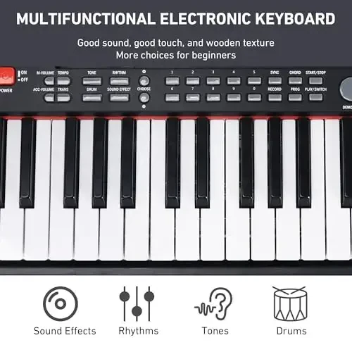 Lexington 61 Key Keyboard Piano, Boshlovchilar kattalar uchun to'liq elektron pianino klaviaturasi to'plami, yoritilgan tugmachalari, o'qitish rejimlari, stend, g'ilof, mikrofon bilan portativ musiqa klaviaturasi (61 tugmali qora) - 4