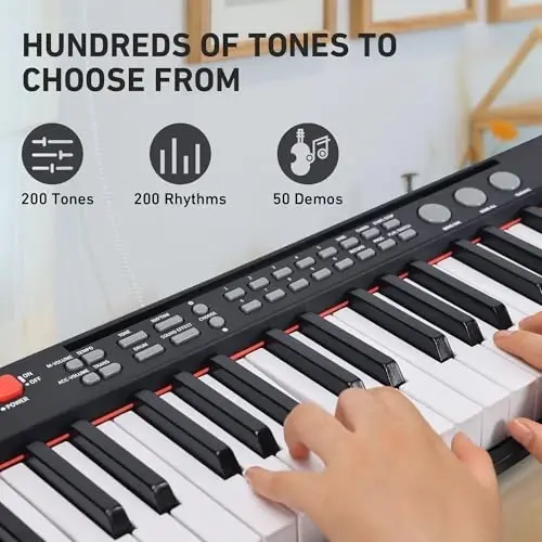 Lexington 61 Key Keyboard Piano, Complete Electronic Piano Keyboard Set for Beginners Adults, Portable Music Keyboard with Lighted Keys, Teaching Modes, Stand, Case, Microphone (61-Key Black) - 3