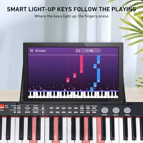 Lexington 61 Key Keyboard Piano, Complete Electronic Piano Keyboard Set for Beginners Adults, Portable Music Keyboard with Lighted Keys, Teaching Modes, Stand, Case, Microphone (61-Key Black) - 5