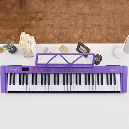 Lexington 61 Key Keyboard Piano, Complete Electronic Piano Keyboard Set for Beginners Adults, Portable Music Keyboard with Lighted Keys, Teaching Modes, Stand, Case, Microphone (Purple) - LEXINGTON (1)