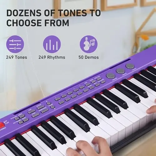 Lexington 61 Key Keyboard Piano, Complete Electronic Piano Keyboard Set for Beginners Adults, Portable Music Keyboard with Lighted Keys, Teaching Modes, Stand, Case, Microphone (Purple) - 3