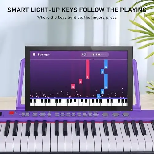 Lexington 61 Key Keyboard Piano, Complete Electronic Piano Keyboard Set for Beginners Adults, Portable Music Keyboard with Lighted Keys, Teaching Modes, Stand, Case, Microphone (Purple) - 5