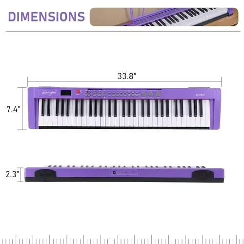 Lexington 61 Key Keyboard Piano, Complete Electronic Piano Keyboard Set for Beginners Adults, Portable Music Keyboard with Lighted Keys, Teaching Modes, Stand, Case, Microphone (Purple) - 6