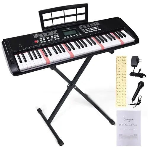 Lexington 61-Key Portable Electronic Keyboard Piano with Weighted Keys, Dual Bluetooth, LCD Display, 600 Tones & 600 RhytModazones, Teaching Modes, Microphone, Power Adapter, and Stand (Satin Black) - 1