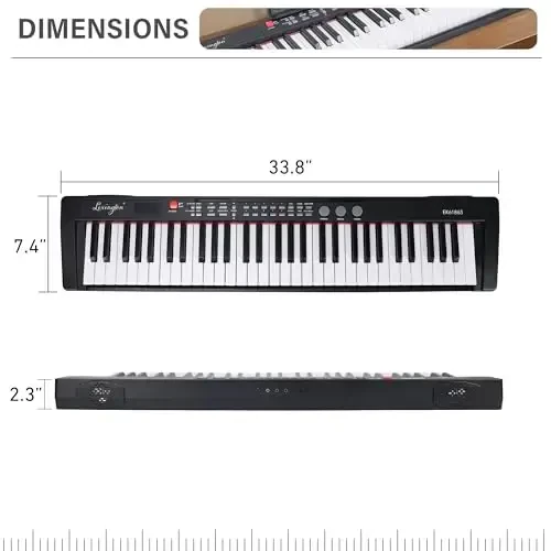 Lexington 61 Key Keyboard Piano, Complete Electronic Piano Keyboard Set for Beginners Adults, Portable Music Keyboard with Lighted Keys, Teaching Modes, Stand, Case, Microphone (61-Key Black) - 6