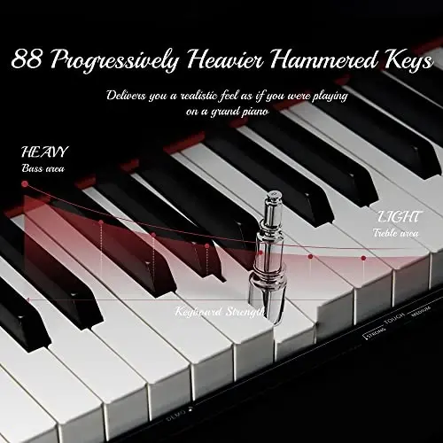 Lexington 88 Keys Weighted Digital Piano, Full Size Portable Hammer Action Electric Keyboard Piano for Beginners w/Furniture Stand, Power Adapter, Triple Pedals, Headphone Jack and Recording, Black - 3