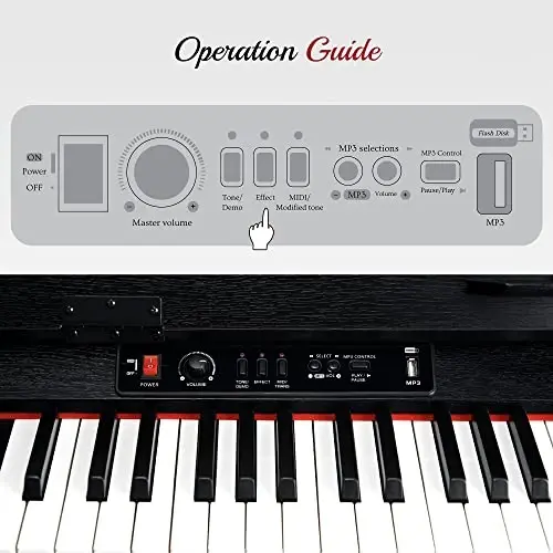 Lexington 88 Keys Weighted Digital Piano, Full Size Portable Hammer Action Electric Keyboard Piano for Beginners w/Furniture Stand, Power Adapter, Triple Pedals, Headphone Jack and Recording, Black - 4