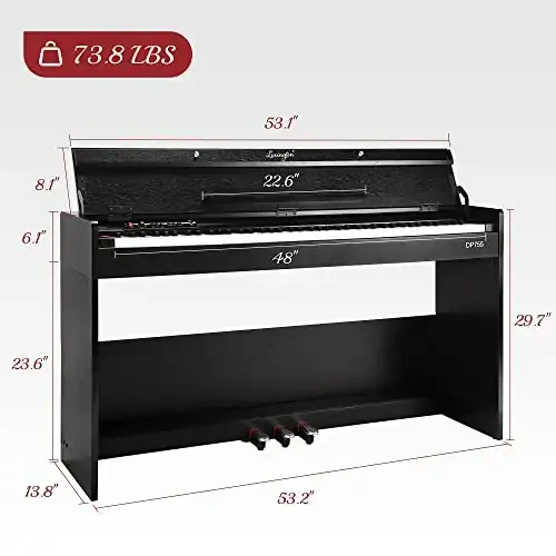 Lexington 88 Keys Weighted Digital Piano, Full Size Portable Hammer Action Electric Keyboard Piano for Beginners w/Furniture Stand, Power Adapter, Triple Pedals, Headphone Jack and Recording, Black - 6