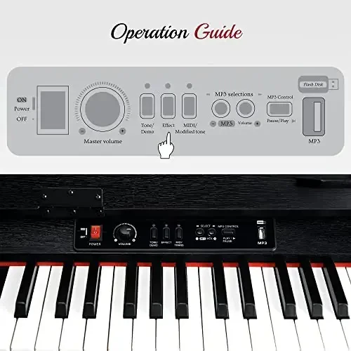 Lexington 88 Keys Weighted Digital Piano, Full Size Portable Hammer Action Electric Keyboard Piano for Beginners w/Furniture Stand, Power Adapter, Triple Pedals, Headphone Jack and Recording, Black - 4