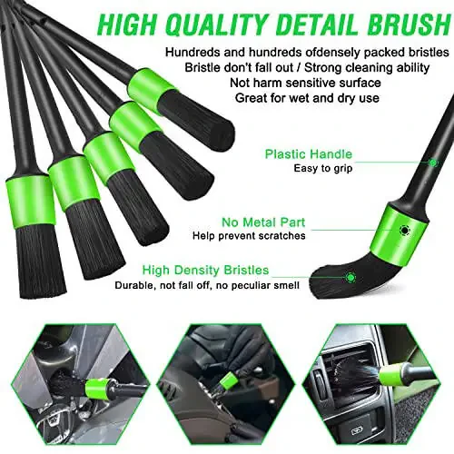 Lezcufer Комплект для детальной очистки салона автомобиля 17 предметов с мощным ручным пылесосом, набор для очистки и ухода за автомобилем, набор щеток для детализации, инструмент для очистки лобового стекла, очищающий гель, микрофибровые салфетки - 6