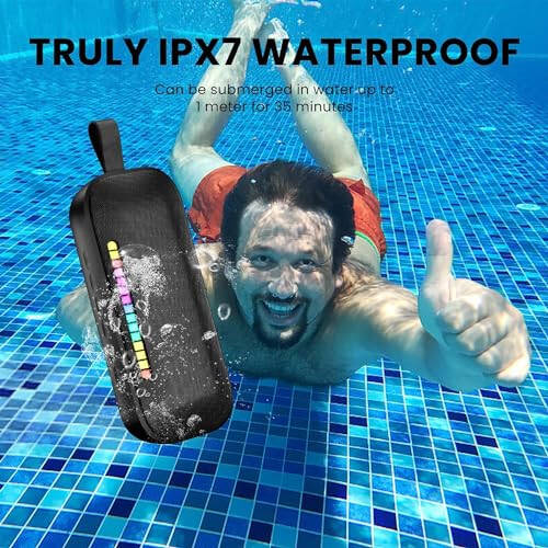 LFS Portable Bluetooth Speaker, IPX7 Waterproof Bluetooth Speakers, 20W Portable Speaker with 24Hours Playtime, for Travel, Home, Pool, Outdoor Portable Bluetooth Speakers (Black) - 3