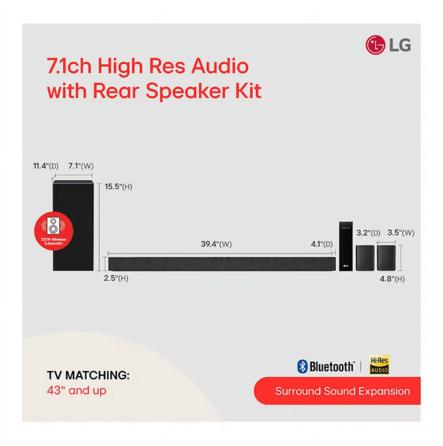 LG SPD7R 7.1 Channel High Res Audio Sound Bar with Rear Speaker Kit - 5