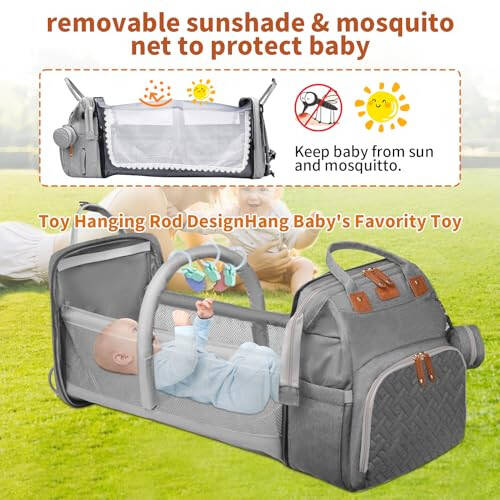 LHDYMXYN Baby Diaper Bags with Changing Station, Multifunctional Diaper Bag Backpack for Moms Dads with USB Charging Port, Waterproof Travel Diaper, Baby Shower Gifts for Baby Boy & Girls (Gray) - 3