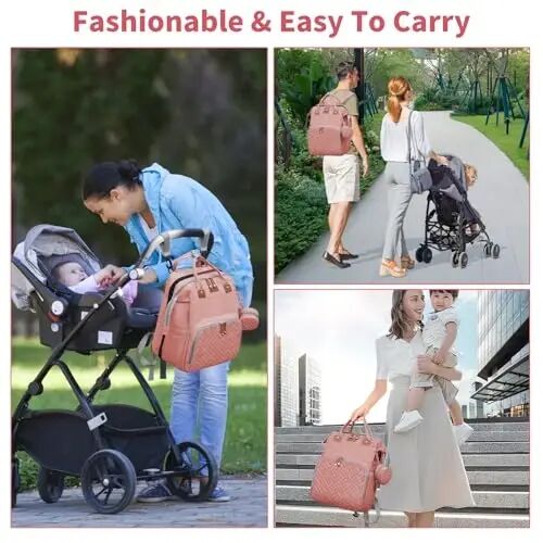 LHDYMXYN Baby Diaper Bags with Changing Station, Multifunctional Diaper Bag Backpack for Moms Dads with USB Charging Port, Waterproof Travel Diaper, Baby Shower Gifts for Baby Boy & Girls (Pink) - 4